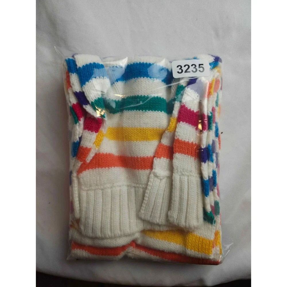 Aeropostale Rainbow Stripe Knit Scarf Multi Color White Ribbed Trim‎ Acrylic